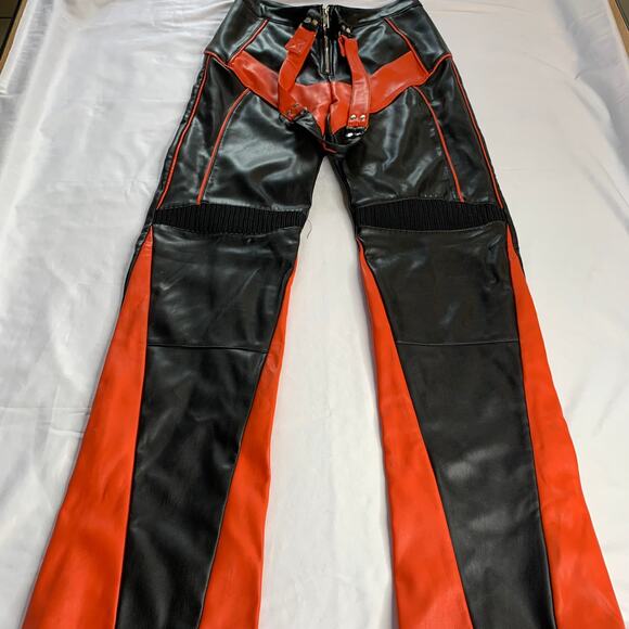 I.AM.GIA Faux Leather Moto Pants Orange Black Size M - Picture 3 of 16